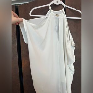 Express White Blouse , Open Shoulders with a Gold Clasp